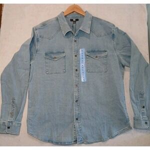 Frye Men's Western Vintage Denim Button Down Shirt Light Wash Size Large
